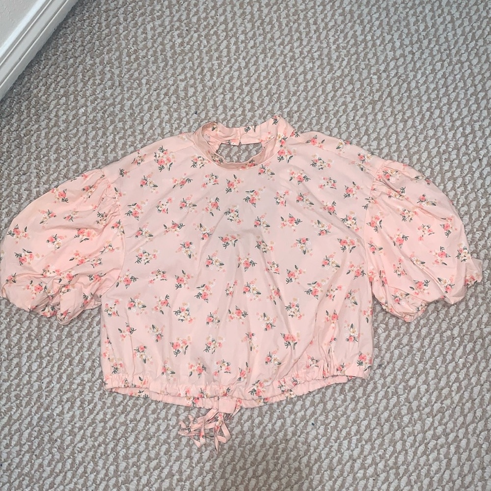 Pink Floral Anthropologie Top with Puffed Sleeves - NEW